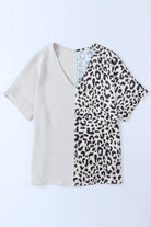 Leopard Color Block V-Neck Blouse - 6i6