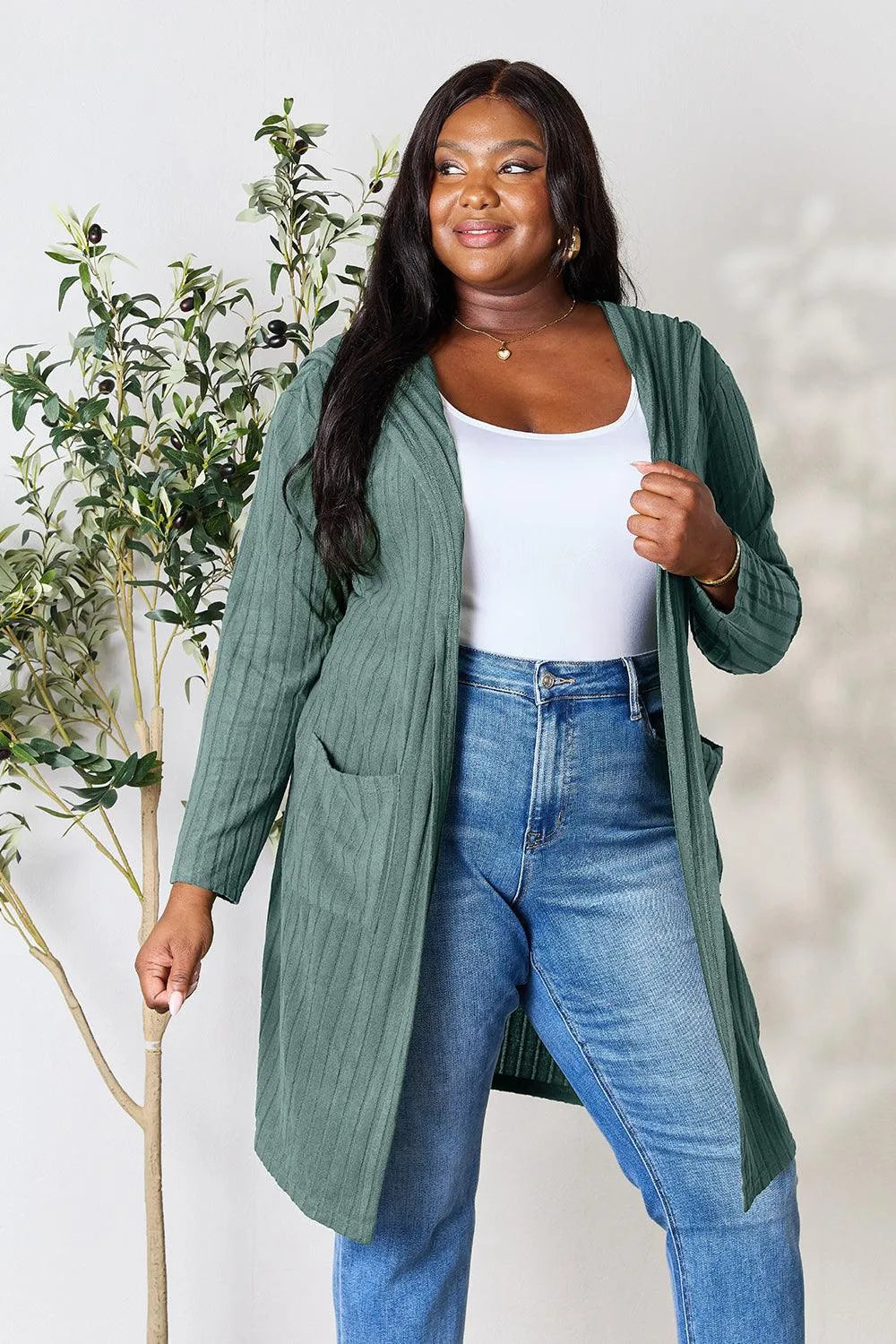 Basic Bae Full Size Hooded Sweater Cardigan - 6i6