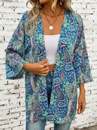 Printed Open Front Three-Quarter Sleeve Cover Up - 6i6