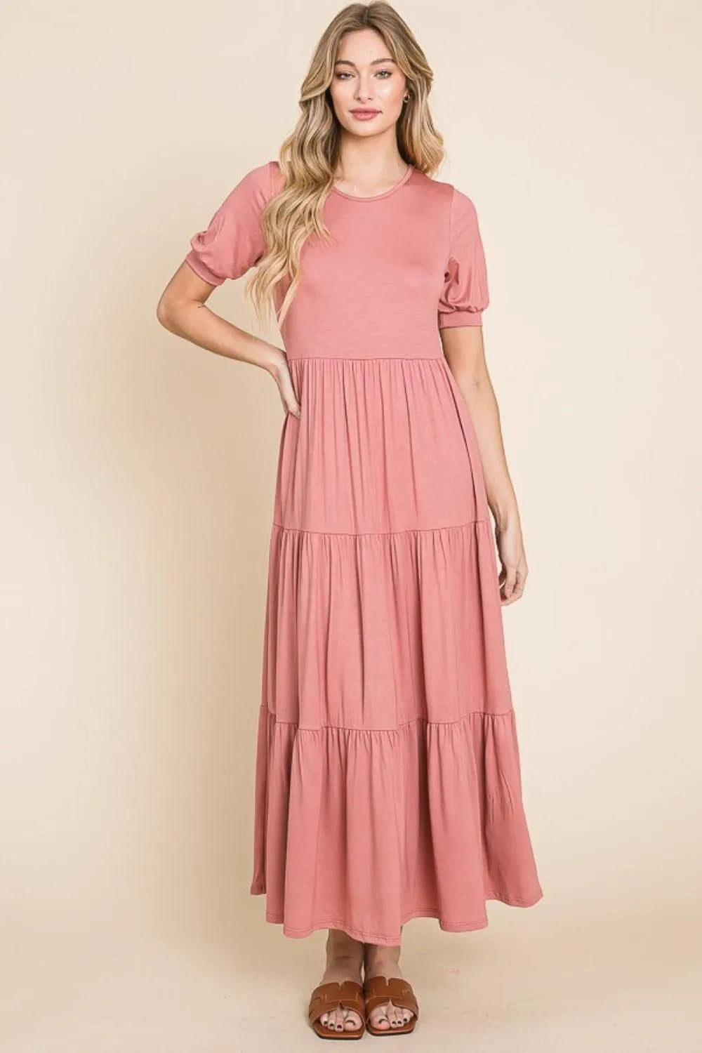 BOMBOM Short Sleeve Tiered Maxi Dress - 6i6