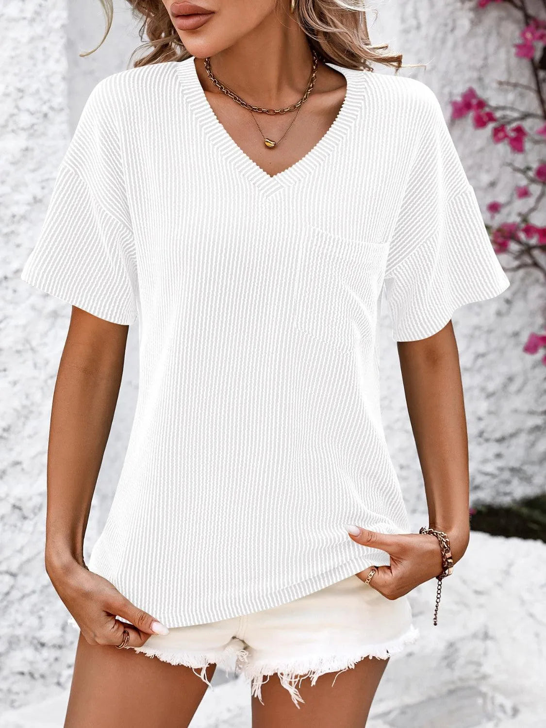 V-Neck Dropped Shoulder T-Shirt - 6i6