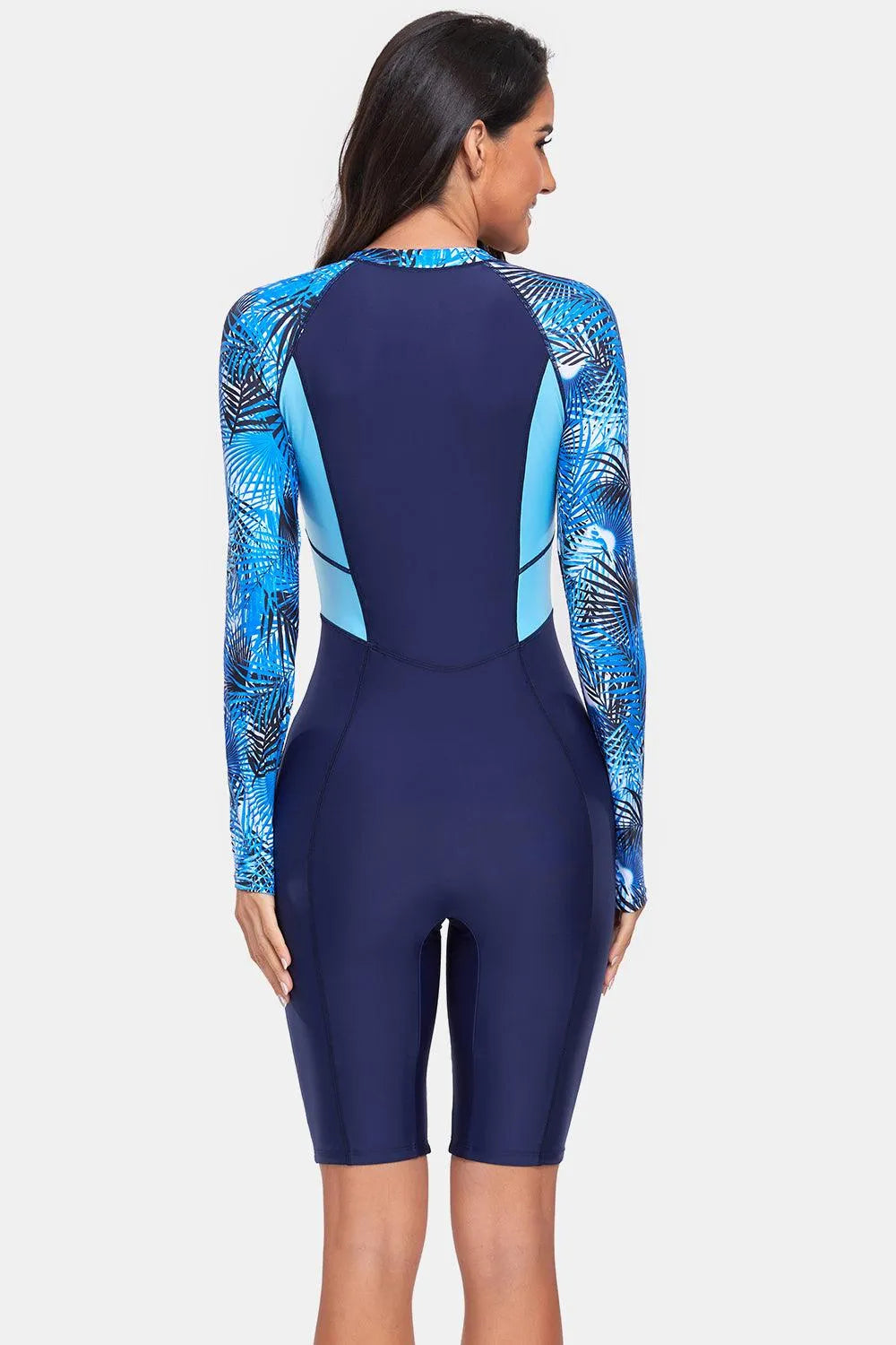 Printed Half Zip Long Sleeve One-Piece Swimwear - 6i6