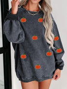 Pumpkin Round Neck Long Sleeve Sweatshirt - 6i6