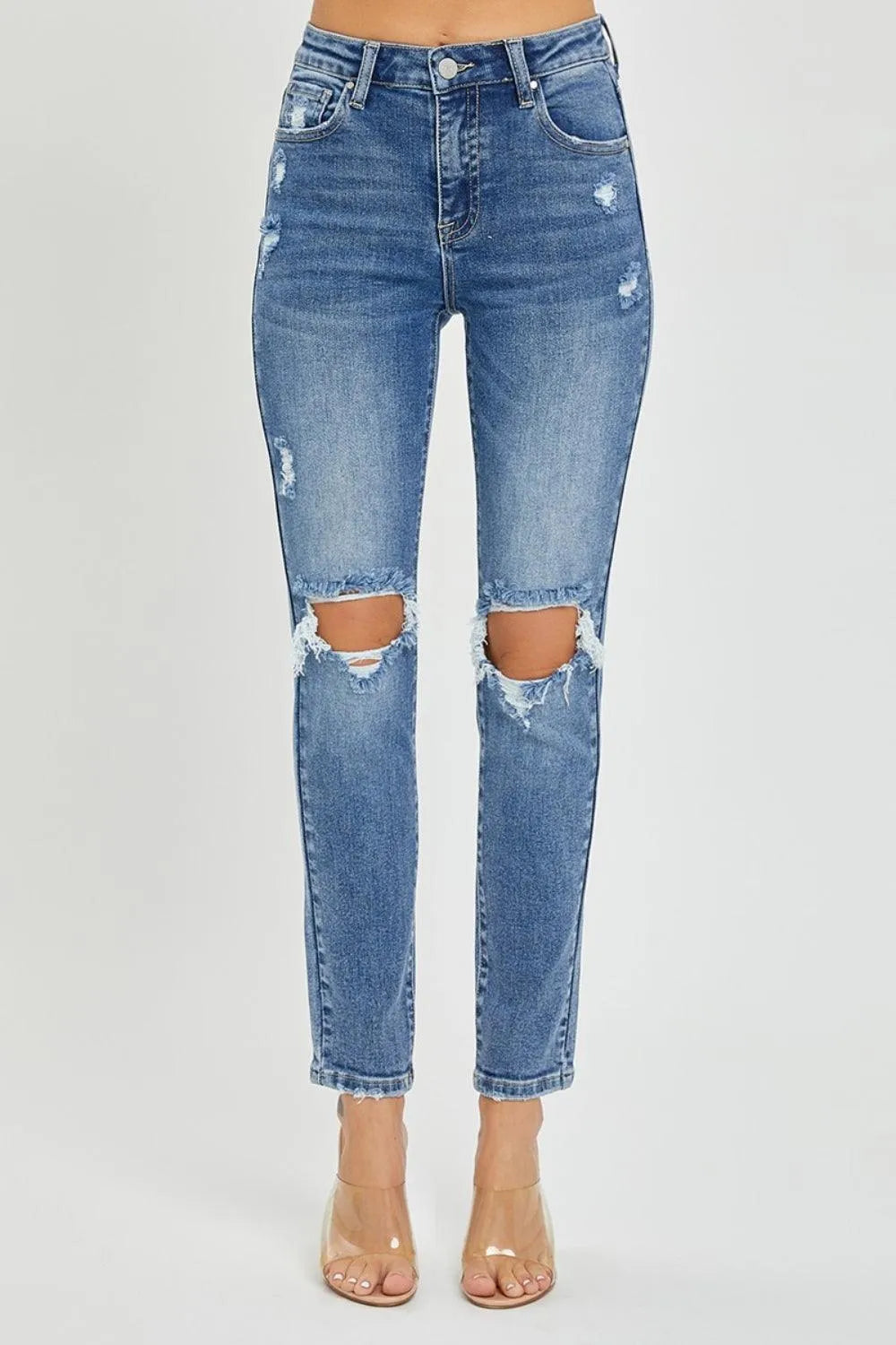 Risen Full Size High Rise Knee Distressed Skinny Jeans - 6i6