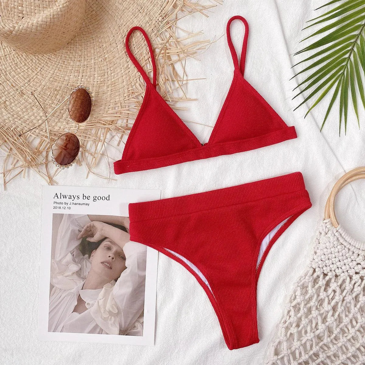 Spaghetti Strap Ribbed Bikini Set - 6i6