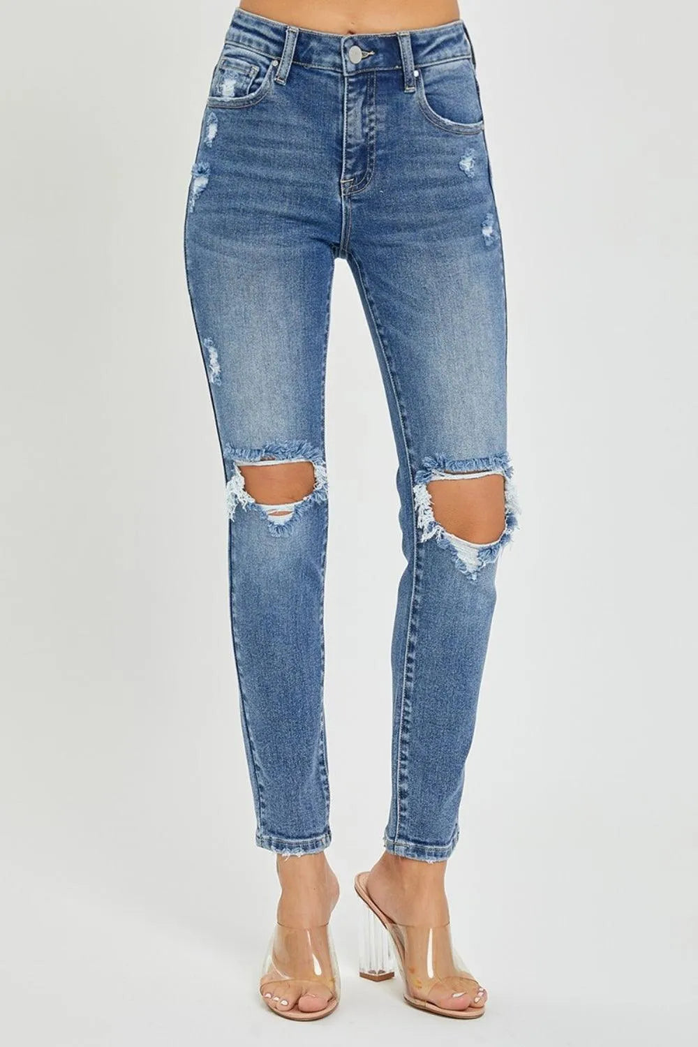 Risen Full Size High Rise Knee Distressed Skinny Jeans - 6i6