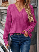 Ribbed V-Neck Long Sleeve T-Shirt - 6i6