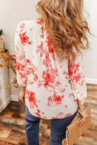 Floral Notched Long Sleeve Blouse - 6i6