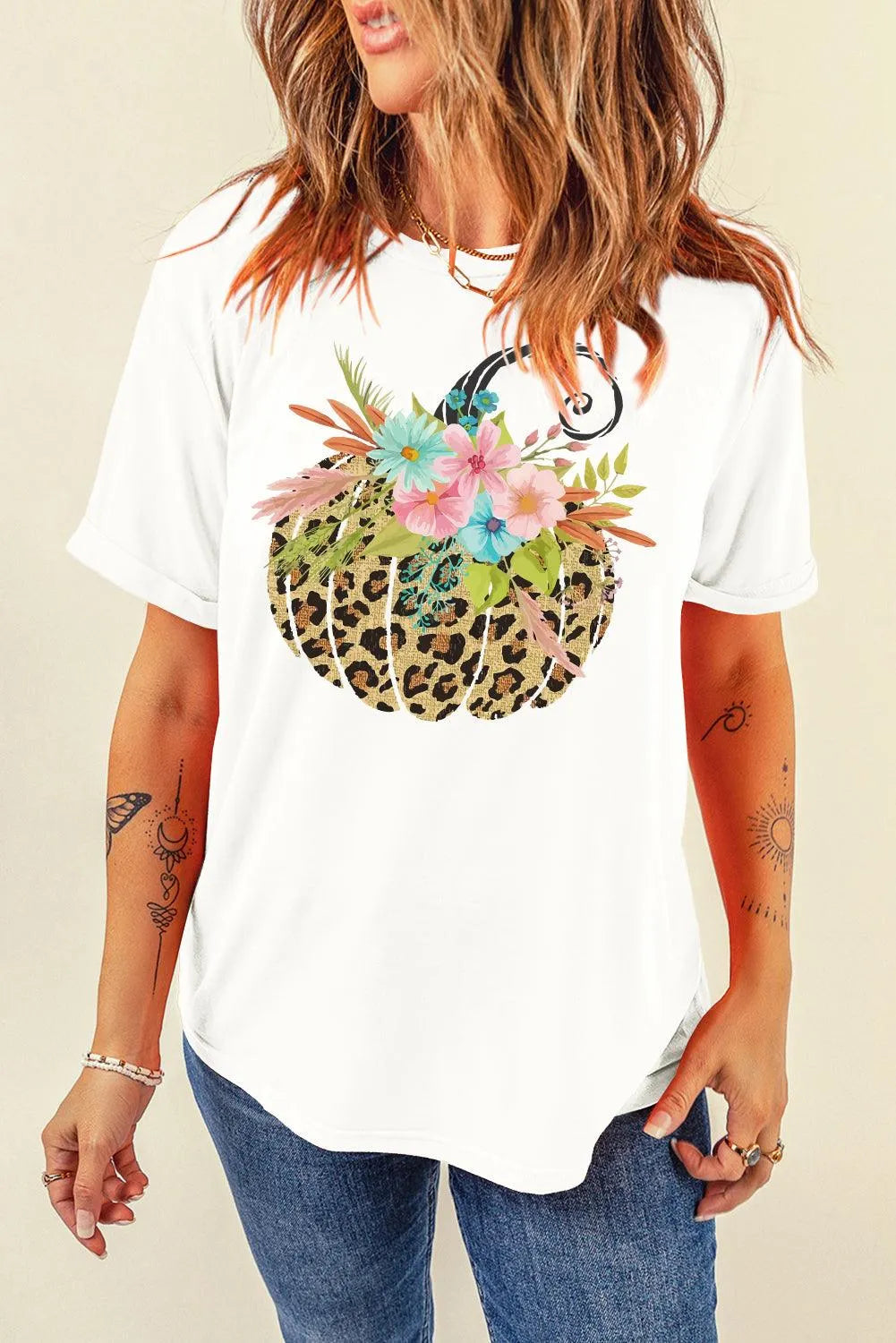 Pumpkin Graphic Round Neck Short Sleeve T-Shirt - 6i6