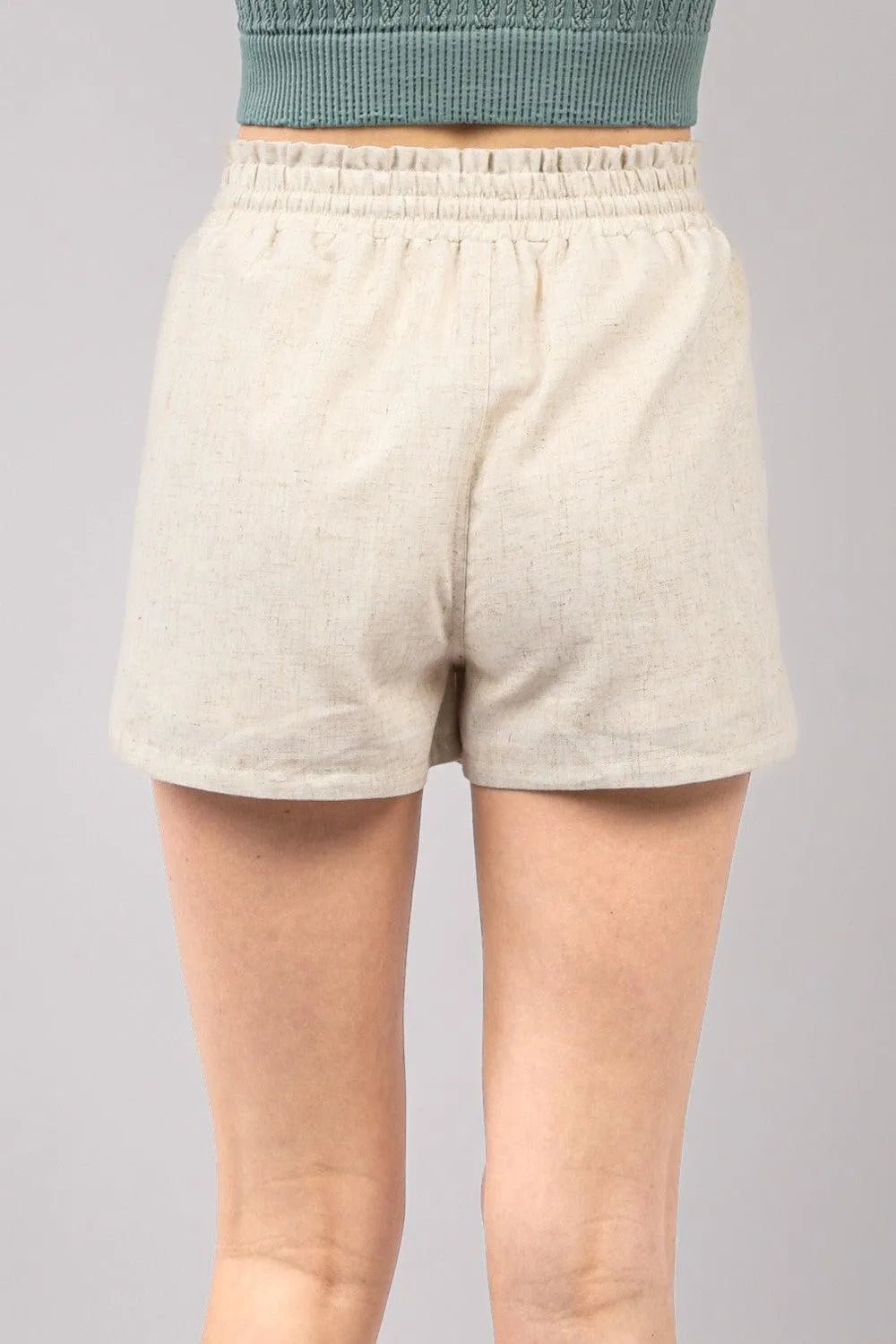 VERY J Drawstring Elastic Waist Linen Shorts - 6i6