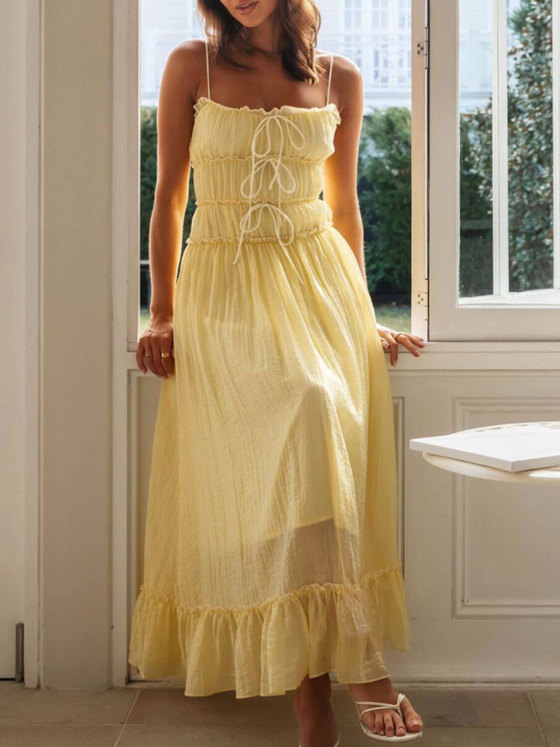 Devine frill ruffled hem midi cami dress with a flattering fit and elegant ruffled details, perfect for a casual or semi-formal look, available at 6i6.com