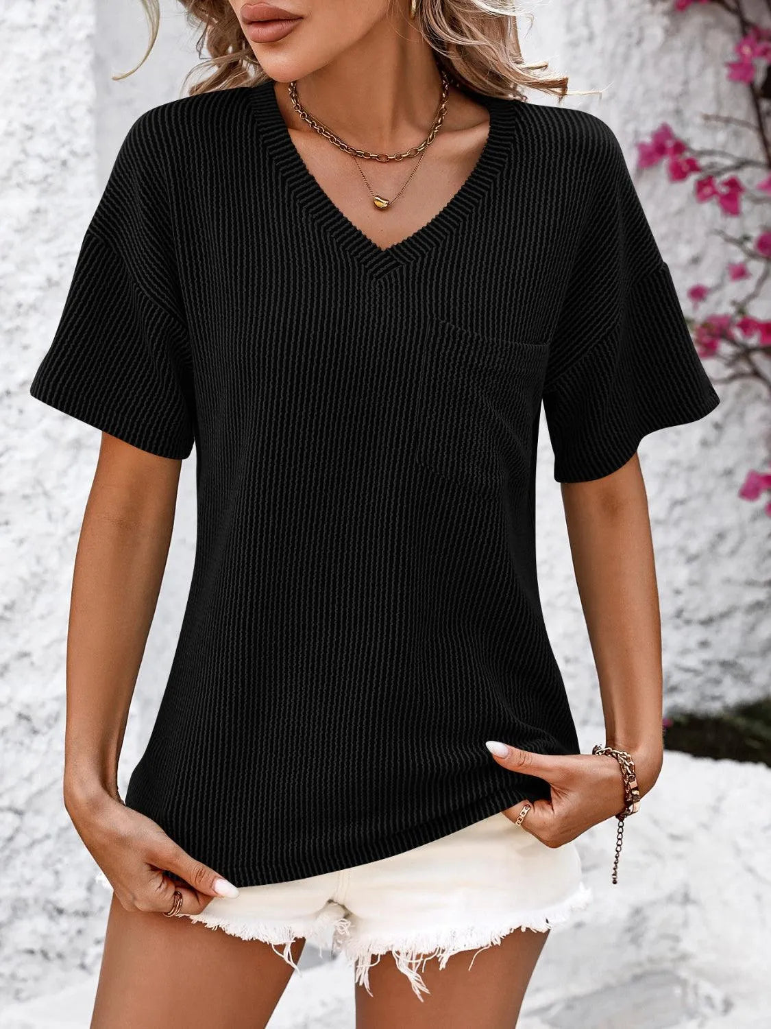 V-Neck Dropped Shoulder T-Shirt - 6i6