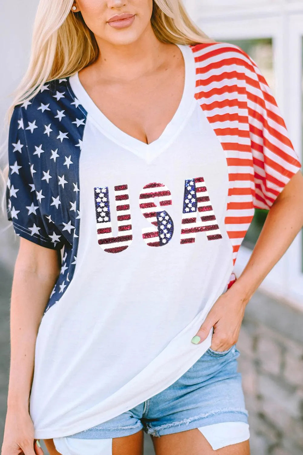 USA V-Neck Short Sleeve T-Shirt - 6i6