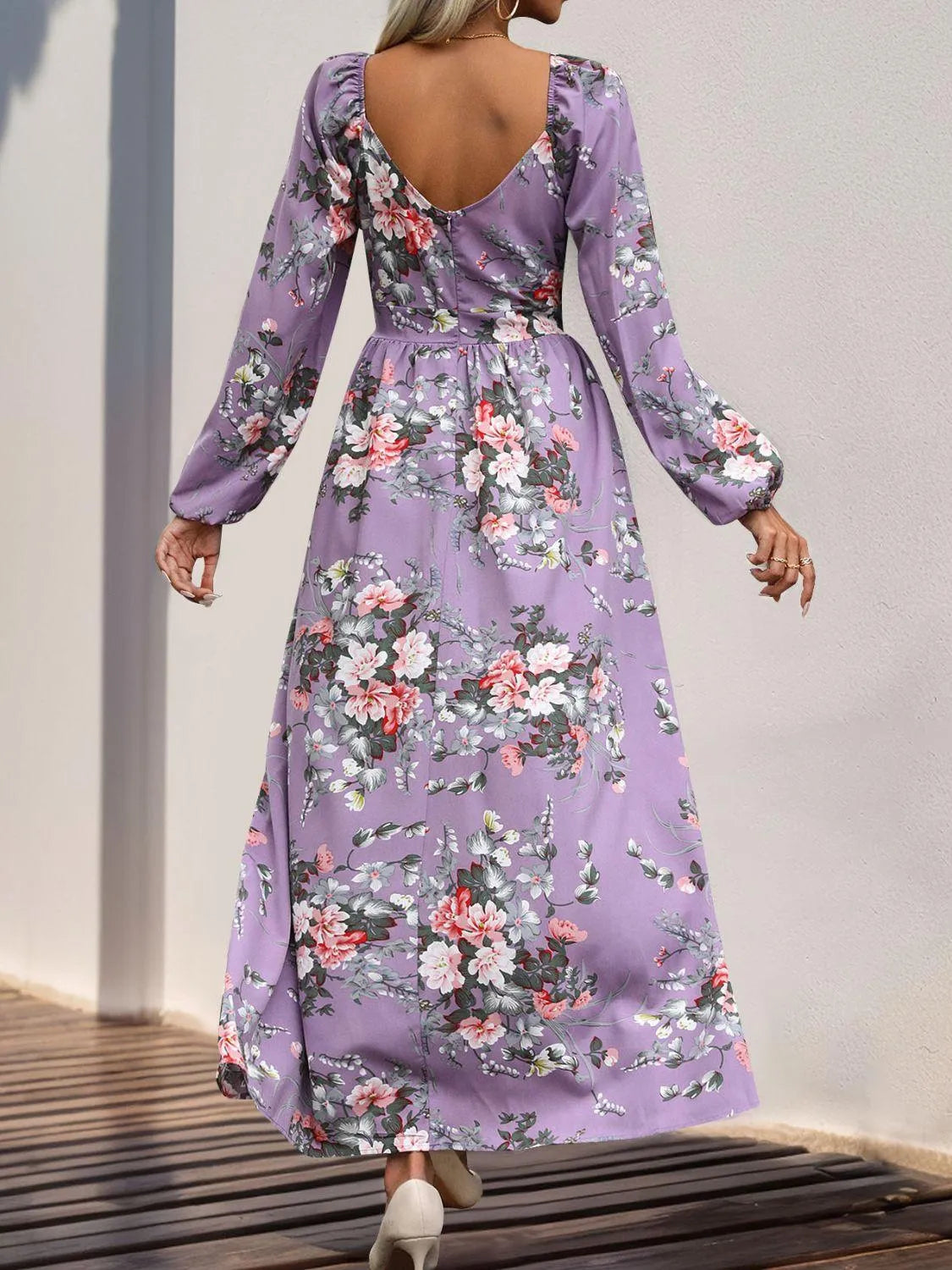 Slit Printed Surplice Long Sleeve Maxi Dress - 6i6