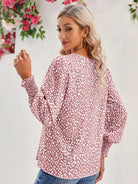 Printed V-Neck Lantern Sleeve Blouse - 6i6