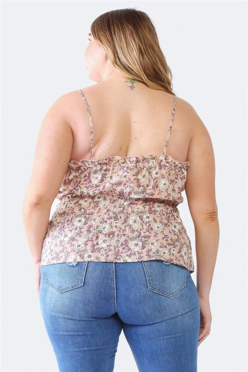 Zenobia Plus Size Frill Floral Square Neck Cami - 6i6