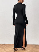 Slit Mock Neck Long Sleeve Maxi Dress - 6i6