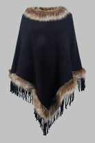 Faux Fur Trim Fringed Poncho - 6i6