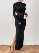 Slit Mock Neck Long Sleeve Maxi Dress - 6i6