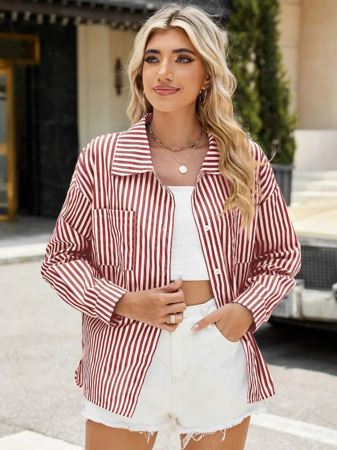 Striped Button Up Long Sleeve Shirt - 6i6