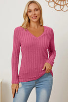 Basic Bae Full Size Ribbed V-Neck Long Sleeve T-Shirt - 6i6