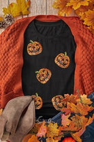 Sequin Pumpkin Round Neck Short Sleeve T-Shirt - 6i6