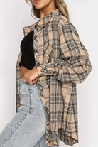 Plaid Collared Neck Long Sleeve Shirt - 6i6