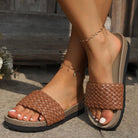 PU Leather Woven Platform Sandals - 6i6