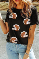 Sequin Round Neck Short Sleeve T-Shirt - 6i6