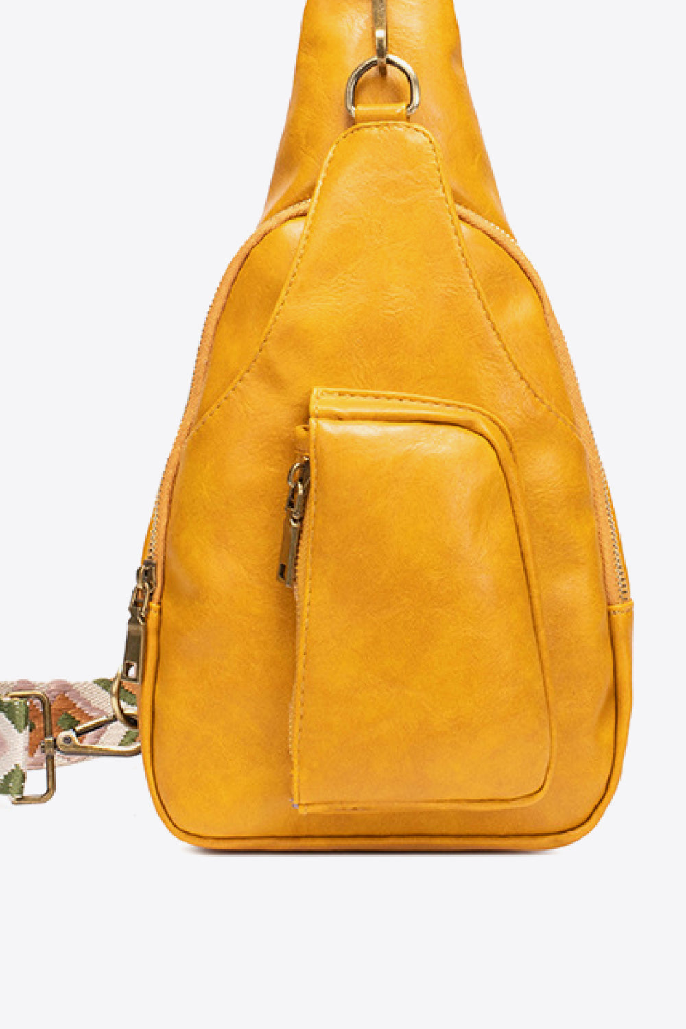 All The Feels PU leather sling bag in vibrant yellow with adjustable strap and front pocket, perfect for stylish storage.