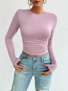 Backless Round Neck Long Sleeve T-Shirt - 6i6