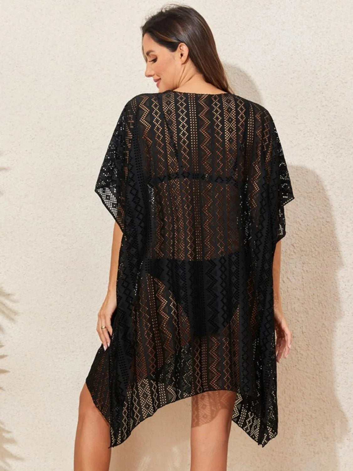 Openwork V-Neck Half Sleeve Cover-Up - 6i6