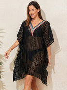 Openwork V-Neck Half Sleeve Cover-Up - 6i6