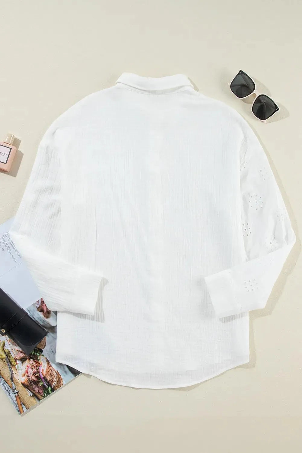 Eyelet Collared Neck Long Sleeve Shirt - 6i6