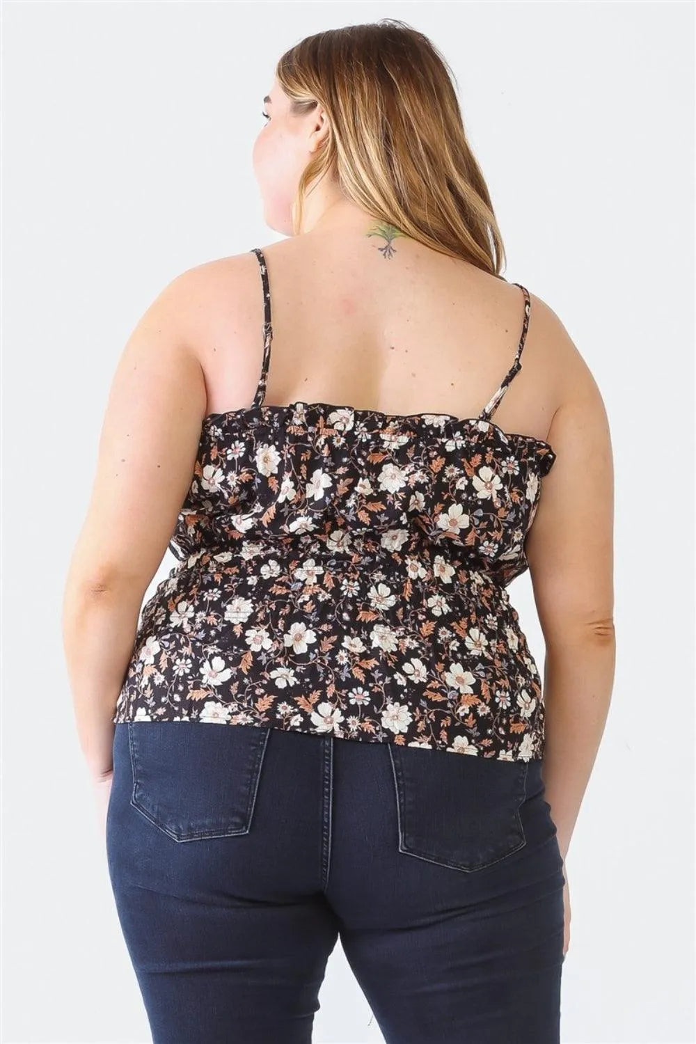 Zenobia Plus Size Frill Floral Square Neck Cami - 6i6