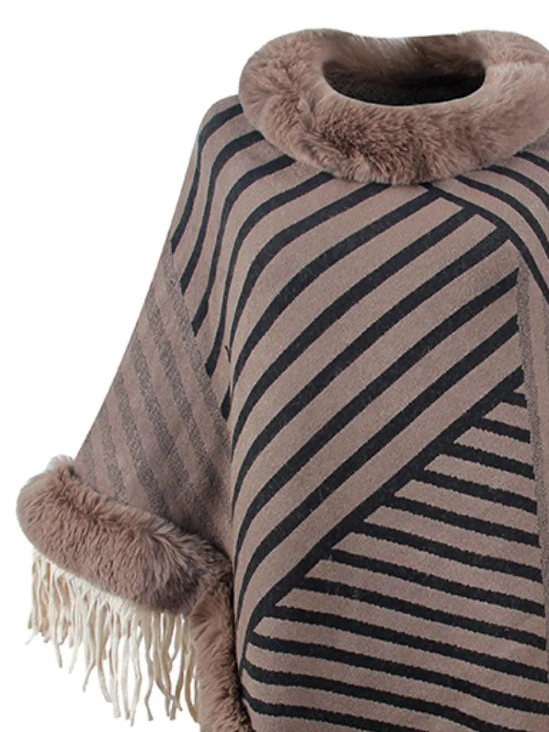 Striped Fringe Hem Poncho - 6i6