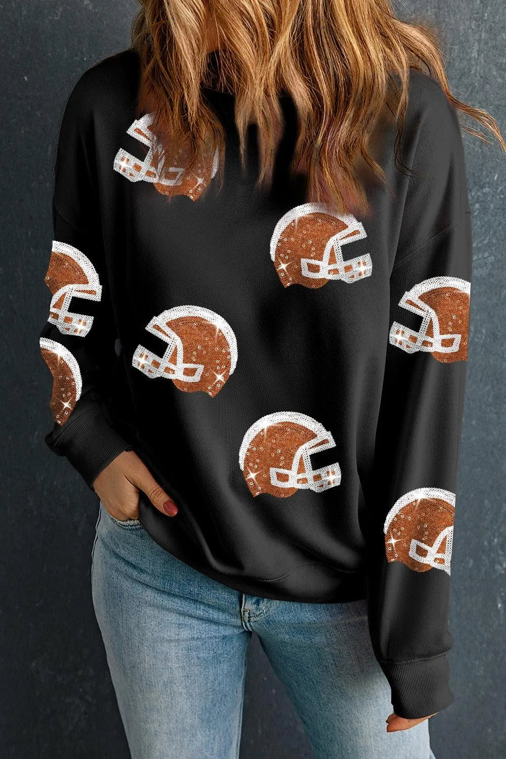 Sequin Round Neck Long Sleeve Sweatshirt - 6i6