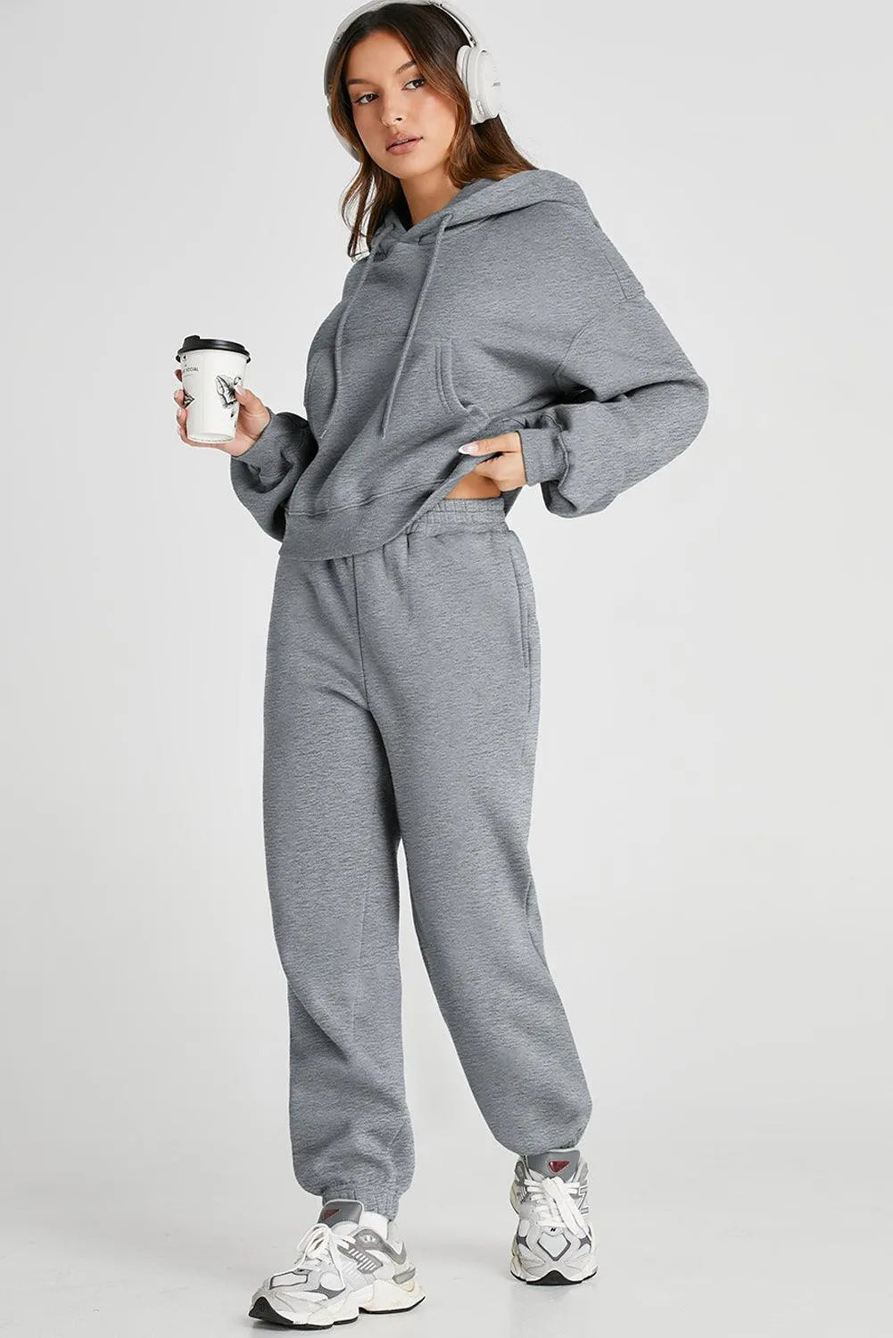 Dropped Shoulder Hooded Top and Pants Active Set - 6i6