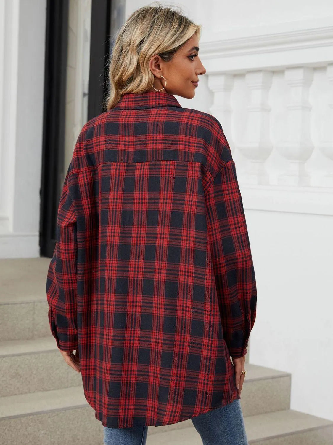 Plaid Collared Neck Long Sleeve Shirt - 6i6