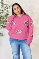 Full Size Sequin Football Half Zip Long Sleeve Sweatshirt - 6i6