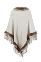 Faux Fur Trim Fringed Poncho - 6i6