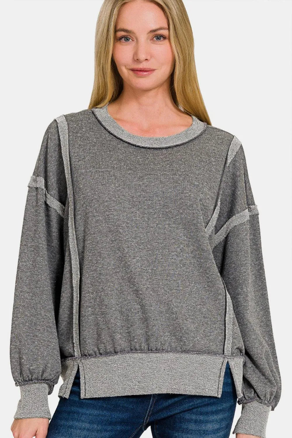 Zenana Washed Exposed-Seam Sweatshirt - 6i6