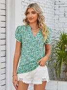 Floral Notched Neck Blouse - 6i6