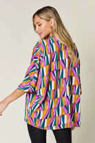 Double Take Full Size Geometric Notched Dolman Sleeve Top - 6i6