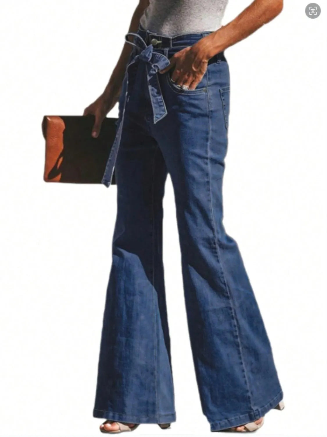 Tied Flare Jeans with Pockets - 6i6