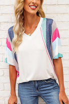 Rainbow Stripe Slit V-Neck T-Shirt - 6i6