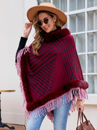 Striped Fringe Hem Poncho - 6i6