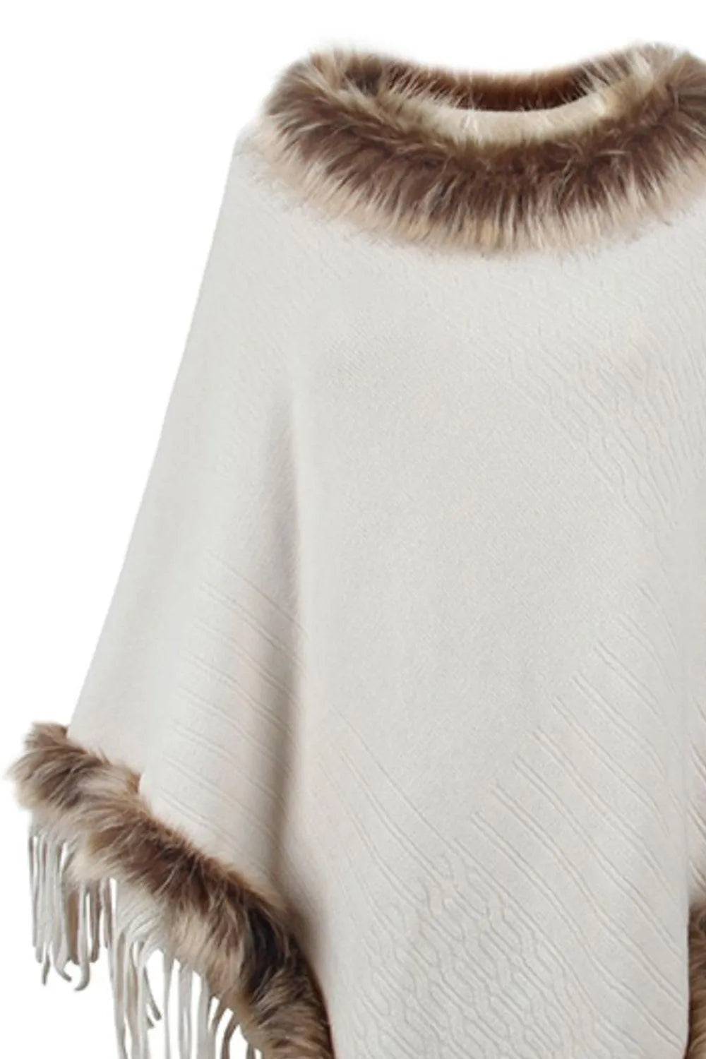 Faux Fur Trim Fringed Poncho - 6i6