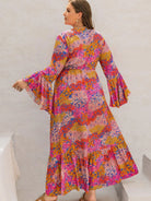 Plus Size Printed V-Neck Long Sleeve Maxi Dress - 6i6