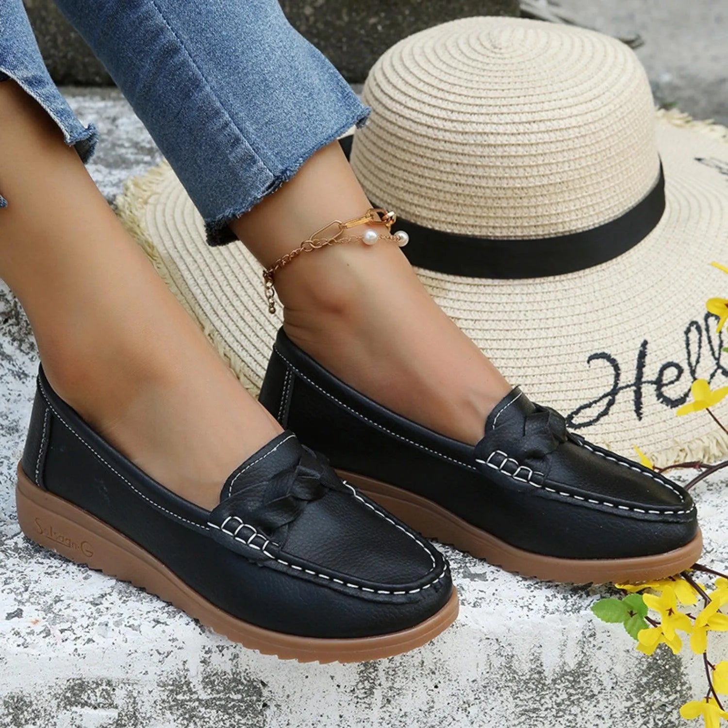 Weave Wedge Heeled Loafers - 6i6